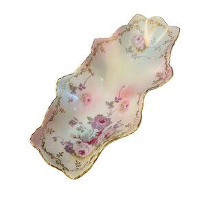 Royal Crown Chantilly Rose Hand Painted Porcelain Dish 2885 Scalloped Gold Trim